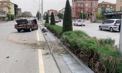 Aydınlatma Direğine Çarpan Otomobil Orta Refüjü Aşarak Karşı Şeride Geçti