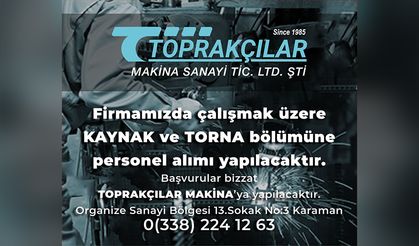 Kaynak ve Torna Bölümünde Çalışacak Personel Aranıyor!