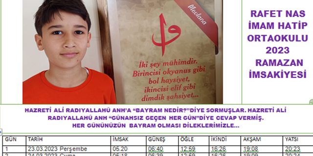 Her Öğrenciye Özel imsakiye