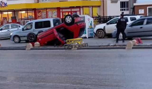 Park Halindeki Araçlara Çarpıp Ters Döndü!