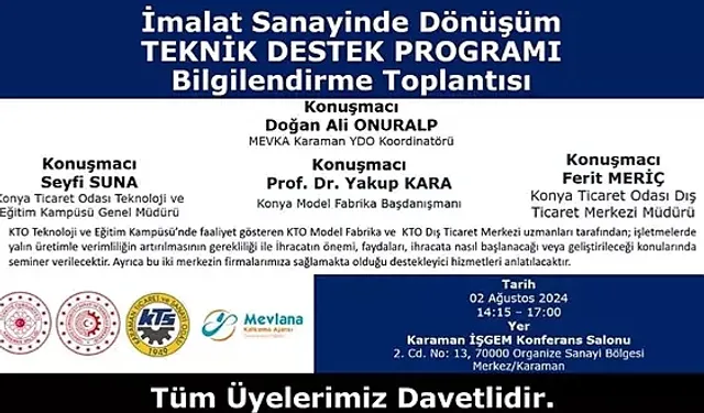 KTSO'dan 'İmalat Sanayiinde Dönüşüm Teknik Destek Programı' Bilgilendirme Toplantısı