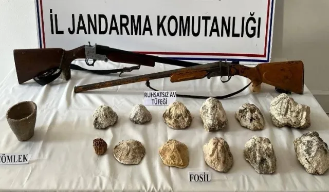 JANDARMA, FOSİL VE SİLAH ELE GEÇİRDİ