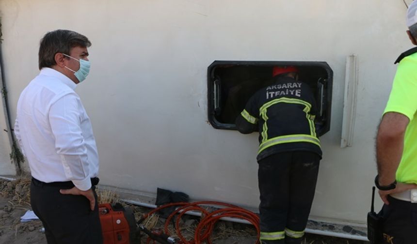 Aksaray’da Yolcu Otobüsü Devrildi