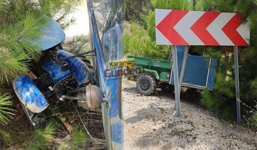 Kontrolden Çıkan Traktör Yön Levhasına Çarptı