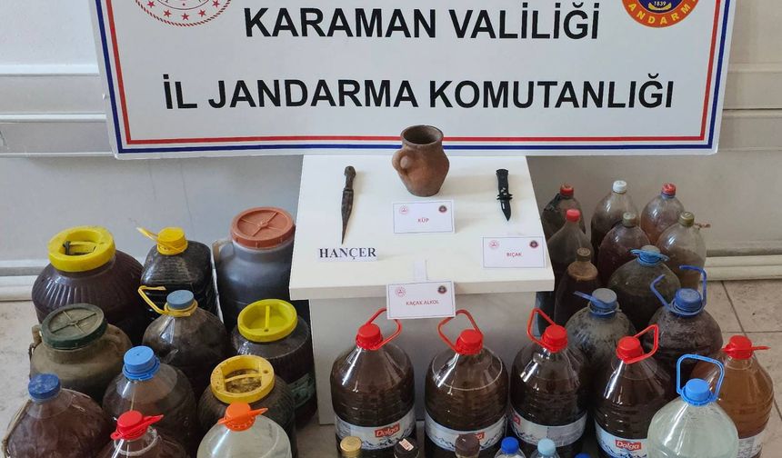 Karaman'da Jandarmadan Kaçak Alkol ve Tarihi Eser Operasyonu