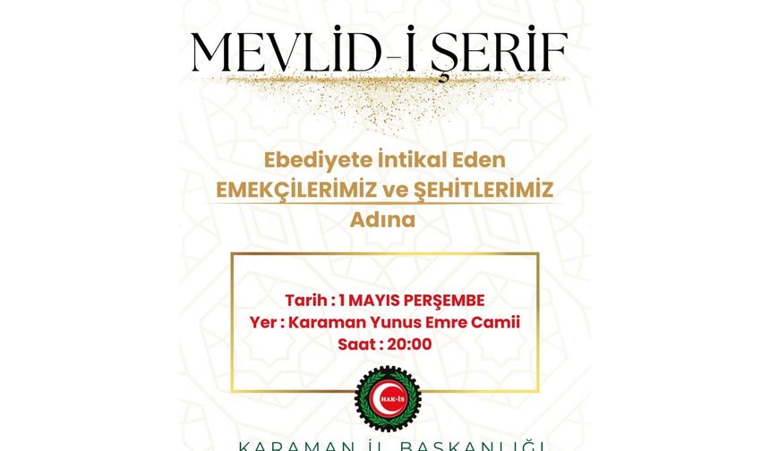 Karamanda Mevlid-i Şerif Programı